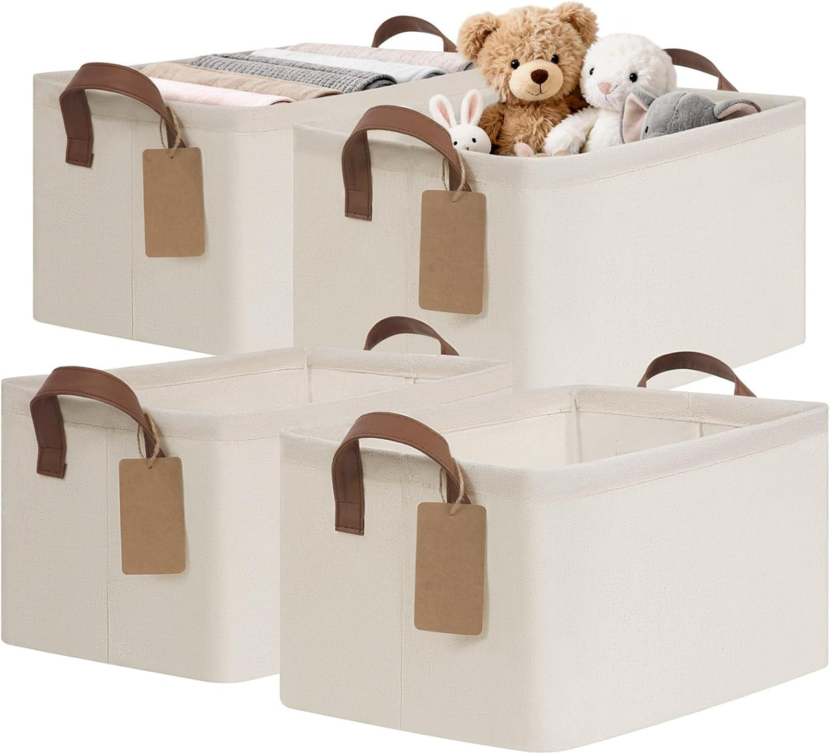 CHICVITA 4 Pack Large Storage Baskets for Shelves, Collapsible Closet Organizer Bins with Metal Frame, Fabric Storage Bins for Clothes Towels Organization, 16.8" x 11" x 9.8", Beige