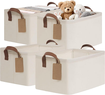 CHICVITA 4 Pack Large Storage Baskets for Shelves, Collapsible Closet Organizer Bins with Metal Frame, Fabric Storage Bins for Clothes Towels Organization, 16.8" x 11" x 9.8", Beige