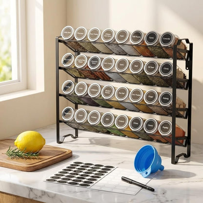 Simple Trending 4 Tier Spice Rack Organizer,Stackable Kitchen Counter Shelves,for Cabinet,Countertop,Pantry, Door or Wall Mount, Metal Mesh,Jars not Included, Black