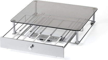 Nifty Rolling Coffee Pod Drawer - Glass Top & Chrome Finish, Compatible with K-Cups, 36 Pod Pack Holder, Compact Under Coffee Pot Storage Drawer, Slim Home Kitchen Counter Organizer