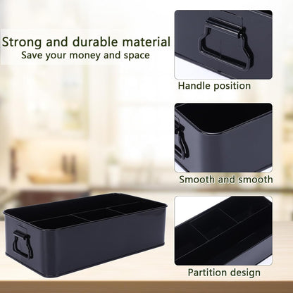 Snack Organizer for Countertop, Metal Snack Holder with Handles,4 Compartment Snack Storage Basket for Coffee Station Organizer,Kitchen Pantry Organizers and Storage(Black)