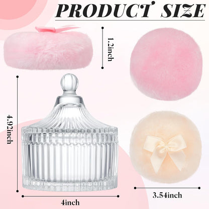 Tioncy 3 Pcs Large Body Powder Puff and Container Valentine's Day gift Powder Container with Puff Crystal Case Soft Washable Reusable Velour Face Body Glitter Wet Dry Makeup (Classic,Clear)