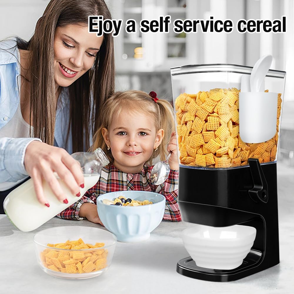 Cereal Dispenser Countertop With Bowls and Spoons Cereal Containers Storage for Pantry Snack Organizer Dry Food Storage Container with Lid for Kitchen Organization Oatmeal Nut Granola（1pcs White）