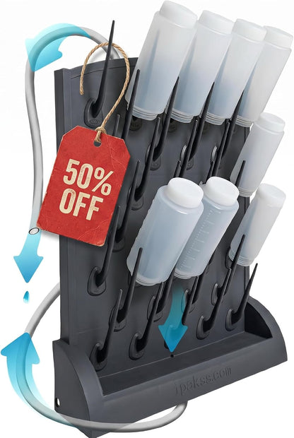 Bottle Drying Rack Kitchen Organizer, Wall Mounted Commercial Dryer for Squeeze Sauce Bottles Glassware, Lab Drying Racks, Test Tube Holder, Sink Drain Rack (32 Pegs)