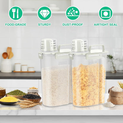 TBMax Rice Container Cereal Storage Container 2 Pack 5 Lbs, Kitchen Pantry Dry Food Storage Holder with Easy-Pouring Spout & Handy Cup, Small Pet Dog Cat Food Dispenser for Daily Feeding -Grey