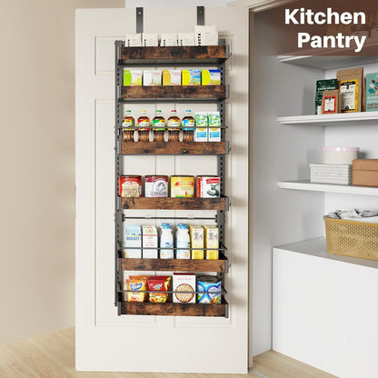 8 Tier Over The Door Pantry Organizer, 2 IN 1 Wall Mount or Metal Hanging Spice Rack for Pantry Organizers and Storage, Seasoning Shelves，Adjustable Basket with Hooks for Kitchen Cabinet and Closet