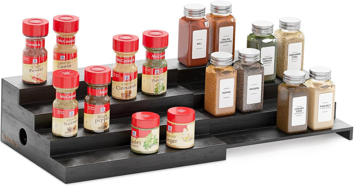 SpaceAid 4 Tier Bamboo Spice Rack Organizer for Cabinet, Kitchen Pantry Spices Storage Rack for Cabinets Organization, Home Seasoning Tiered Can Goods Racks Wood Shelf Organizers (4 Tier, Natural)