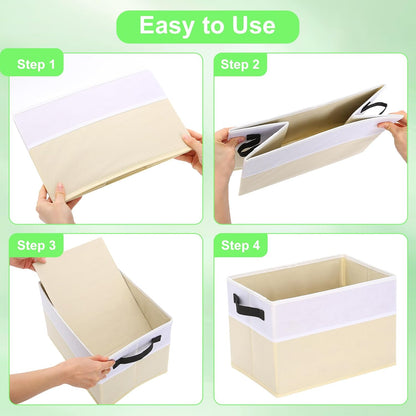 Closet Storage Bins, Large Closet Organizer Baskets with Divider & Handles,Trapezoid Fabric Shelf Organizers, Collapsible Storage Cubes for Clothes, Towels, Toys - Beige