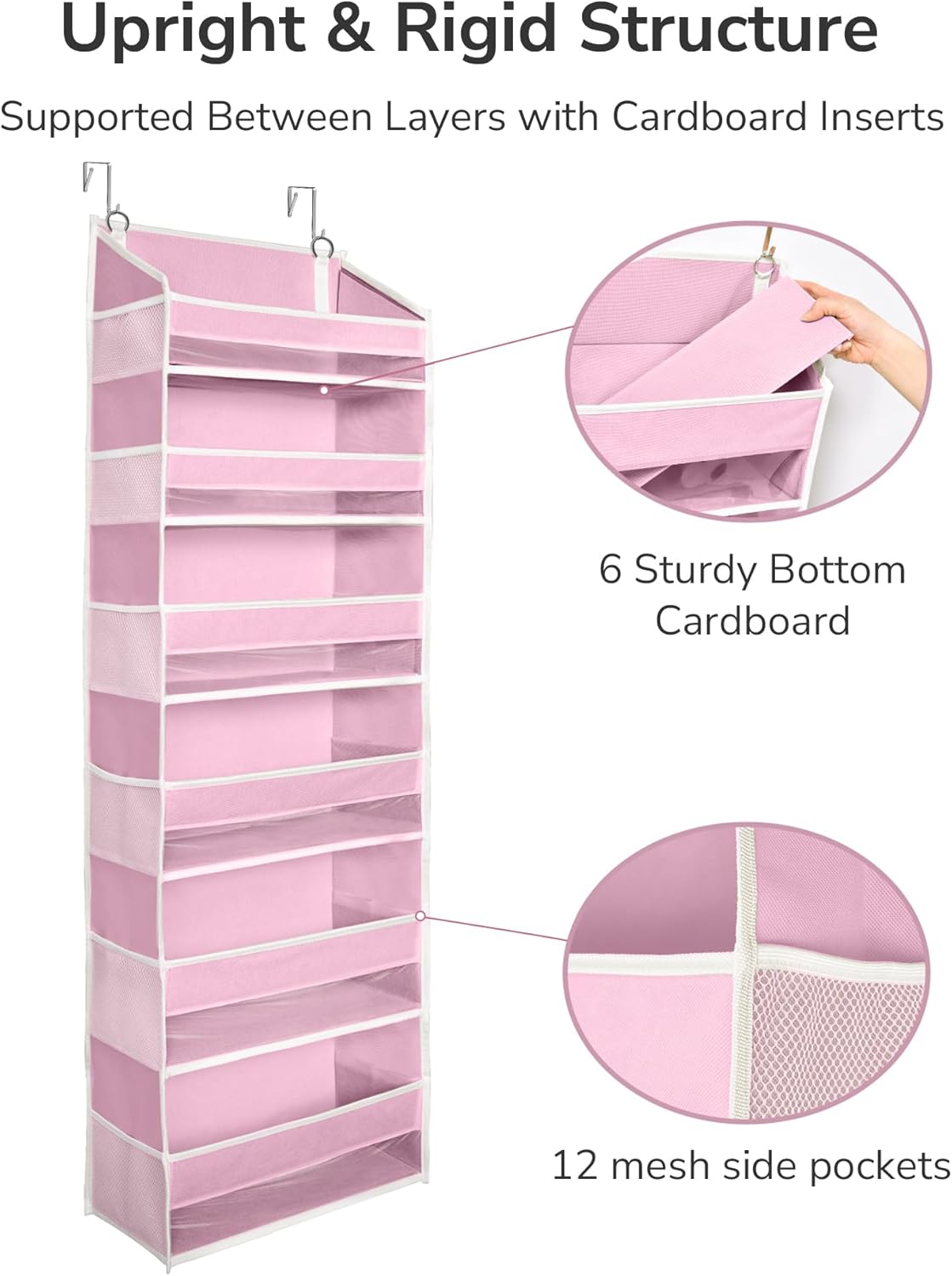 ULG Over The Door Organizer with 6 Large Pockets 12 Side Pockets, 50lbs Weight Capacity Door Hanging Organizer for Bedroom, Bathroom, Pantry, Nursery Storage, Beige