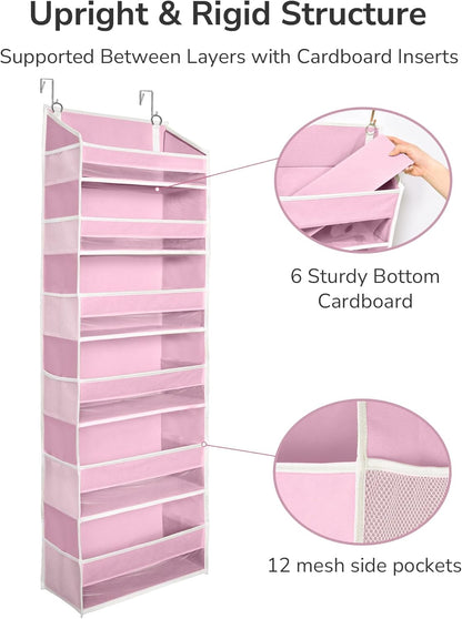 ULG Over The Door Organizer with 6 Large Pockets 12 Side Pockets, 50lbs Weight Capacity Door Hanging Organizer for Bedroom, Bathroom, Pantry, Nursery Storage, Beige
