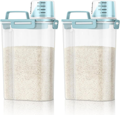 TBMax Rice Container Cereal Storage Container 2 Pack 5 Lbs, Kitchen Pantry Dry Food Storage Holder with Easy-Pouring Spout & Handy Cup, Small Pet Dog Cat Food Dispenser for Daily Feeding -Grey