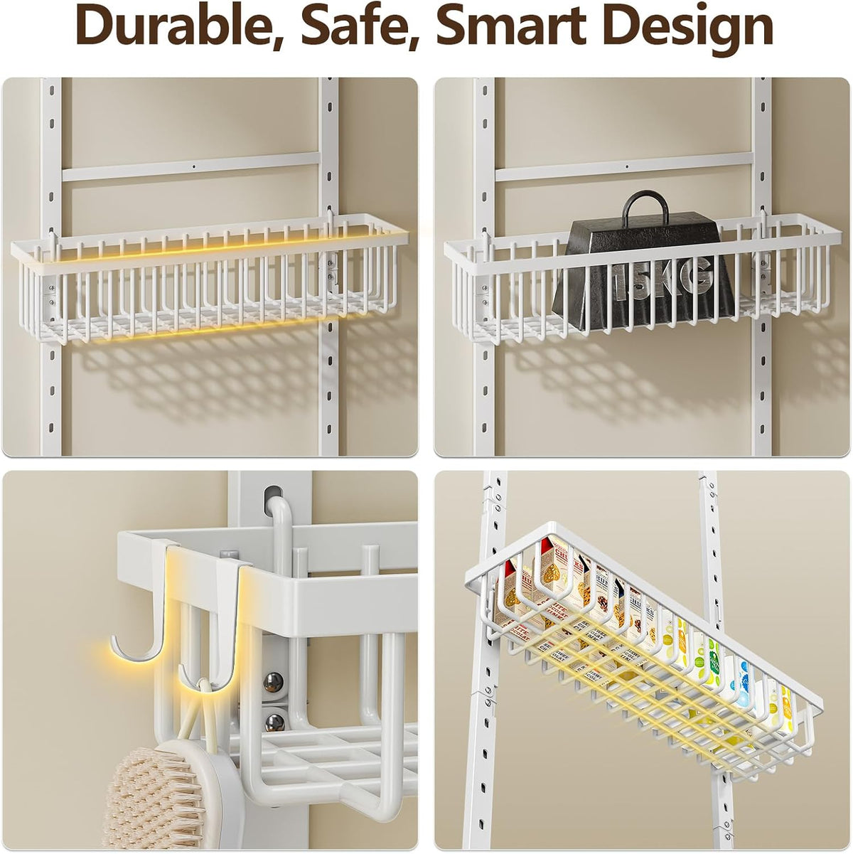 POKIPO 9 Tier Over The Door Pantry Organizer, 2 in 1 Wall Mount or Hanging Spice Rack with Adjustable Deep Basket, Heavy-Duty Seasoning Organizer and Storage for Kitchen Cabinet Closet Bathroom