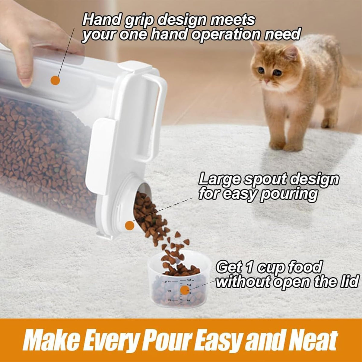 Dog Cat Food Storage Container 3-5lb, Pet Food Container Airtight with Large Spout & Cup, BPA-Free Plastic Food Dispenser for Pet Food, Bird Seed, Rice, Flour (Pink (3L-1pack))