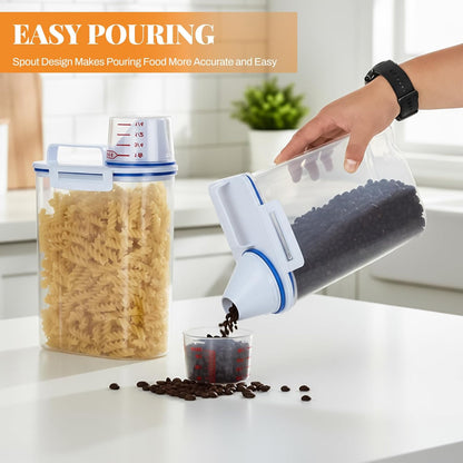 SHENLIU 4 Pcs 5.5Lbs Rice Dispenser Storage Containers, Rice Container with Measuring Cup & Pour Spout, Kitchen Plastic Airtight Container for Cereal, Grain, Flour, Sugar, Oatmeal, Dry Pet Dog Food