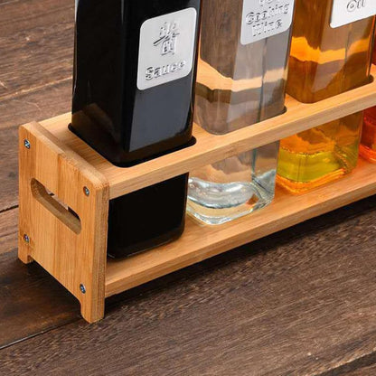 Tissting 4 Hole Solid Wood Spice Rack Oil Bottle Holder | 6cm Square Hole Anti-Slip Multifunctional Countertop Organizer for Olive Oil, Coffee Syrup, Kitchen Seasoning Storage