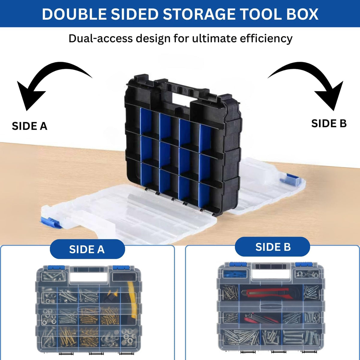 Andalus Tools Organizer Box, Small Parts Storage 34-Compartment Double-Sided Portable Hardware Organizer Removable Plastic Dividers for Screws, Nuts, Bolts, Nails – Orange (12.5" x 10.5" x 3")