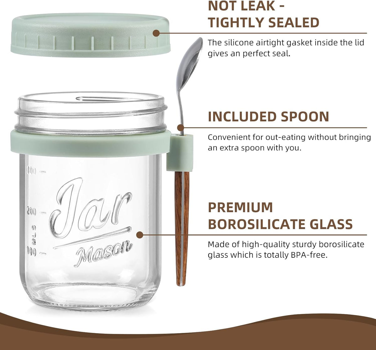 4 Pack Overnight Oats Containers with Lids and Spoons, 16 oz Glass Mason Jars with Airtight Lids, Overnight Oats Jars for Milk, Cereal, Fruit