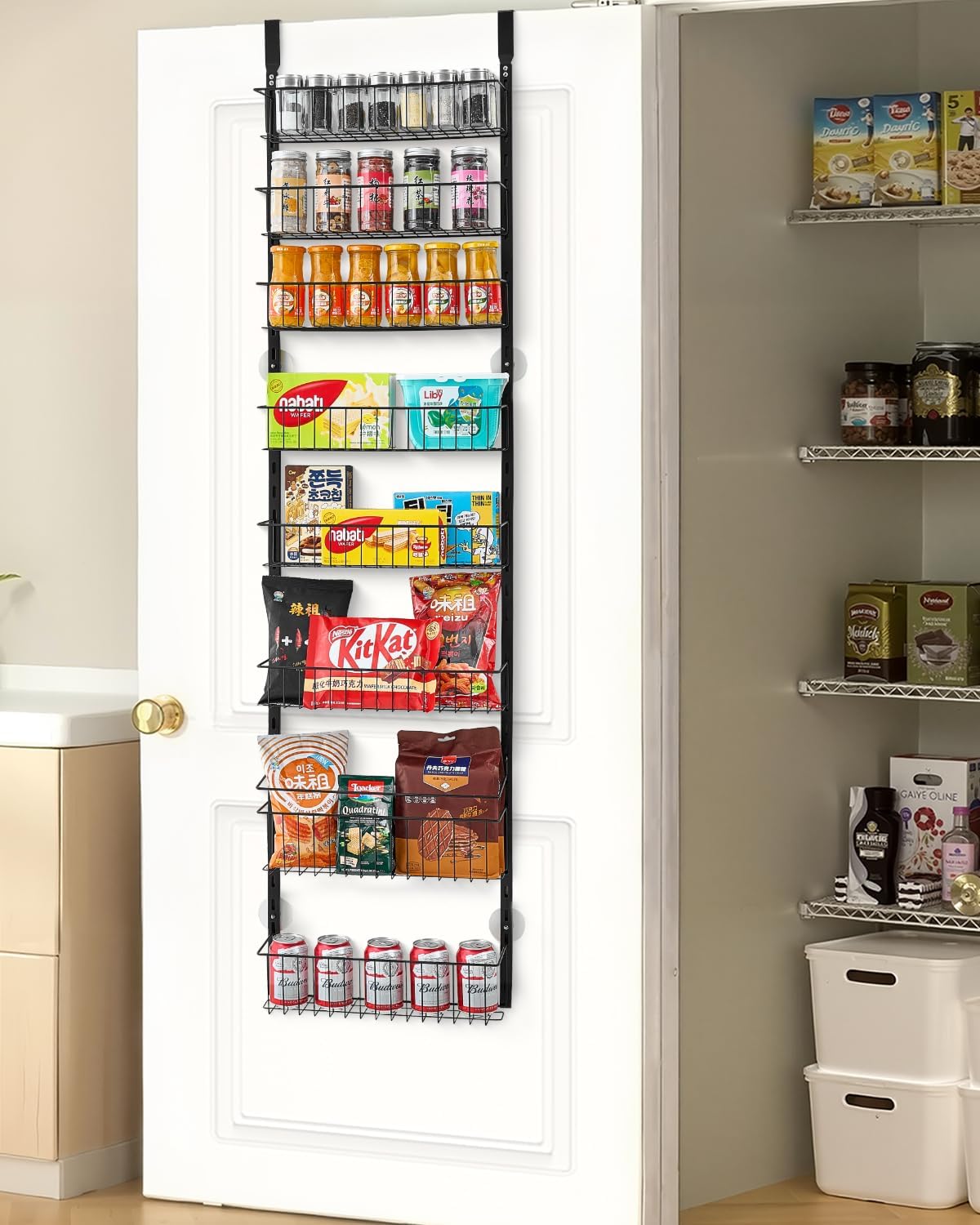 VEVOR Over the Door Pantry Organizer, 10-Tier Pantry Organization and Storage, Heavy-Duty Steel Hanging Spice Rack, Adjustable Wall Seasoning Shelves, for Home Kitchen Laundry Room Bathroom, White