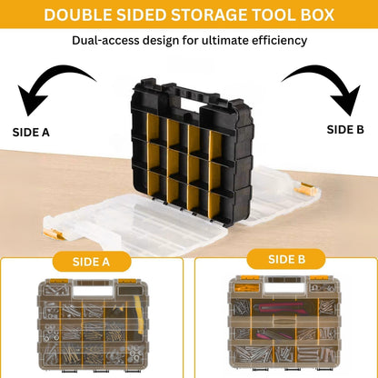 Andalus Tools Organizer Box, Small Parts Storage 34-Compartment Double-Sided Portable Hardware Organizer Removable Plastic Dividers for Screws, Nuts, Bolts, Nails – Orange (12.5" x 10.5" x 3")