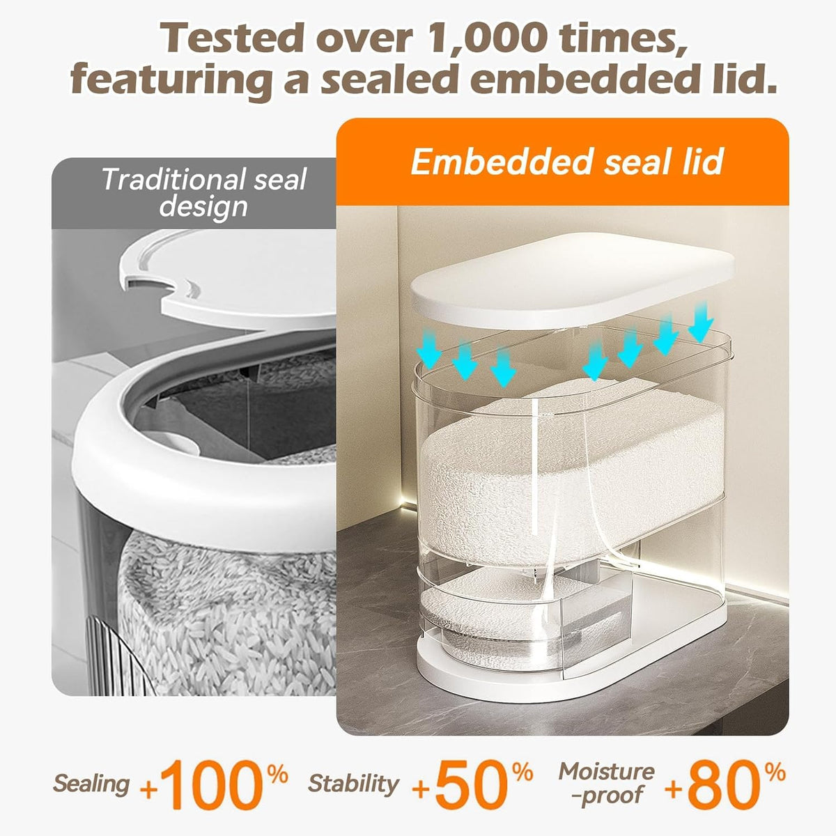 SYNCVIBE Rice Dispenser 22-25 Lbs Rice Storage Container with Measuring Cup Moisture Proof, Large Cereal Dry Food Storage, Household Airtight Food Dispenser Bucket for Kitchen Pantry Organization