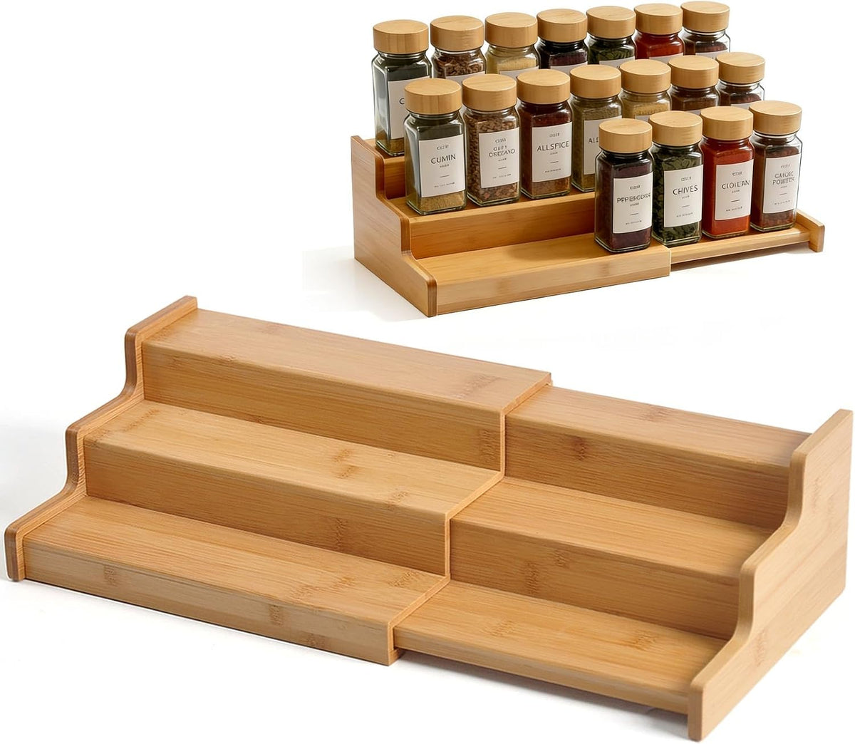 JinDoWin Spice Rack Organizer For Cabinet, Spice Organization For Cabinet, Spice Rack For Countertop,15.7 Inch Adjustable Seasoning Organizer Spice Organizer (Medium)