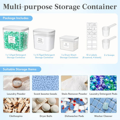 Lifewit Laundry Pods Container with Pop-up Lid, Laundry Room Organization, Dryer Sheet Holder for Washing Powder Scent Booster Beads, 2700 ml/0.72gal,2 Pcs