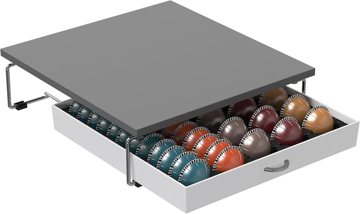 DecoBrothers Crystal Tempered Glass Vertuo Pod Holder Drawer, 24 Large or 48 Small Nespresso Capsule Organizer