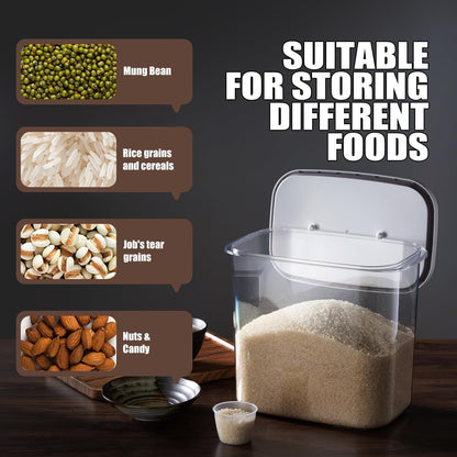 Rice Container - 25 Lbs/12KG/12L Rice Dispenser Storage with Measuring Cup Food Cereal Container Bins Pet Food Container Household for Kitchen Pantry Organization,White