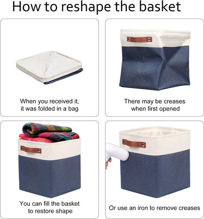 Univivi 4PC Small Fabric Storage Bins,15x6x5 inch Long Narrow Storage Baskets with PU Handles for Closet,Cabinet,Countertop Organizing Small Items (Gray,15x6x5 inch)