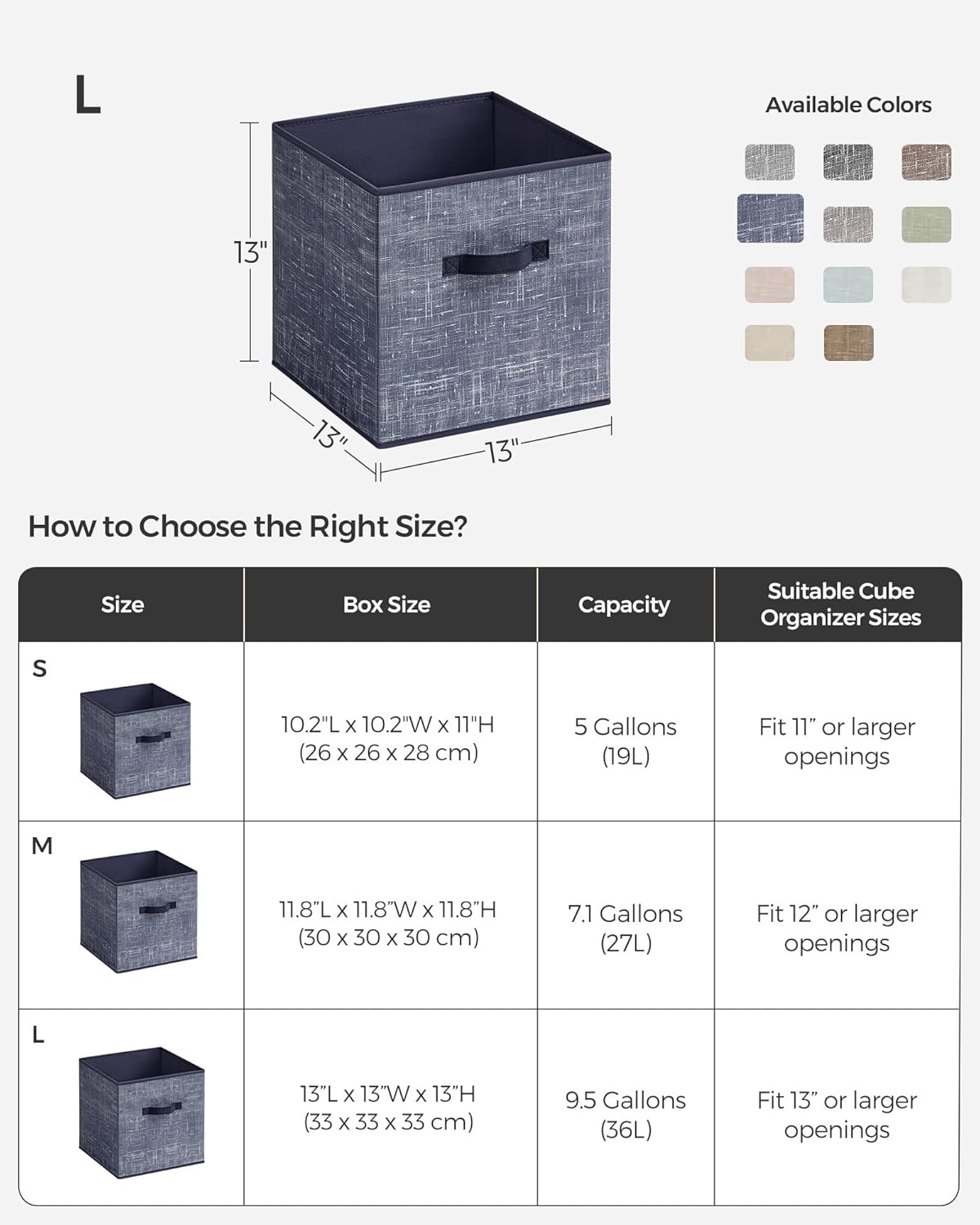 SONGMICS Storage Cubes, 11-Inch Non-Woven Fabric Bins with Double Handles, Set of 6, Closet Organizers for Shelves, Foldable, for Clothes, Cattail Gray UROB26LG