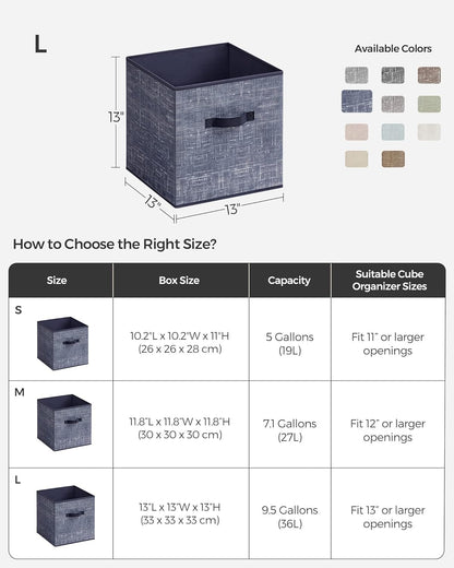 SONGMICS Storage Cubes, 11-Inch Non-Woven Fabric Bins with Double Handles, Set of 6, Closet Organizers for Shelves, Foldable, for Clothes, Cattail Gray UROB26LG