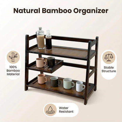 3 Tier Bamboo Matcha Station, coffee station organizer Shelf for Kitchen Countertop, Tea Bar - Matcha Powder, Tools & Cup Organizer for Matcha Lovers, Home Baristas.