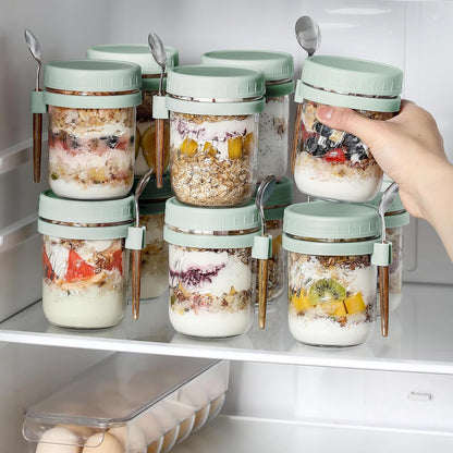 4 Pack Overnight Oats Containers with Lids and Spoons, 16 oz Glass Mason Jars with Airtight Lids, Overnight Oats Jars for Milk, Cereal, Fruit