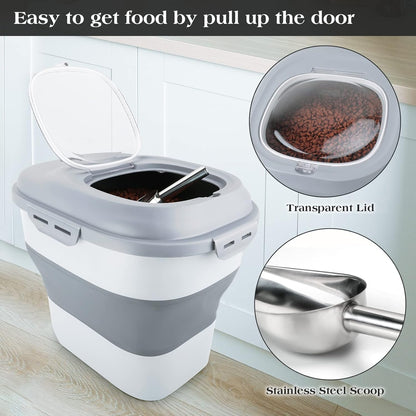 TIOVERY Dog Food Storage Container, Airtight Collapsible 13lb to 30lb Pet Food Container with Flip Top, Rolling Wheel, Scoop and 3L small container for Dog Cat Food and Dry Food of Rice, Flour