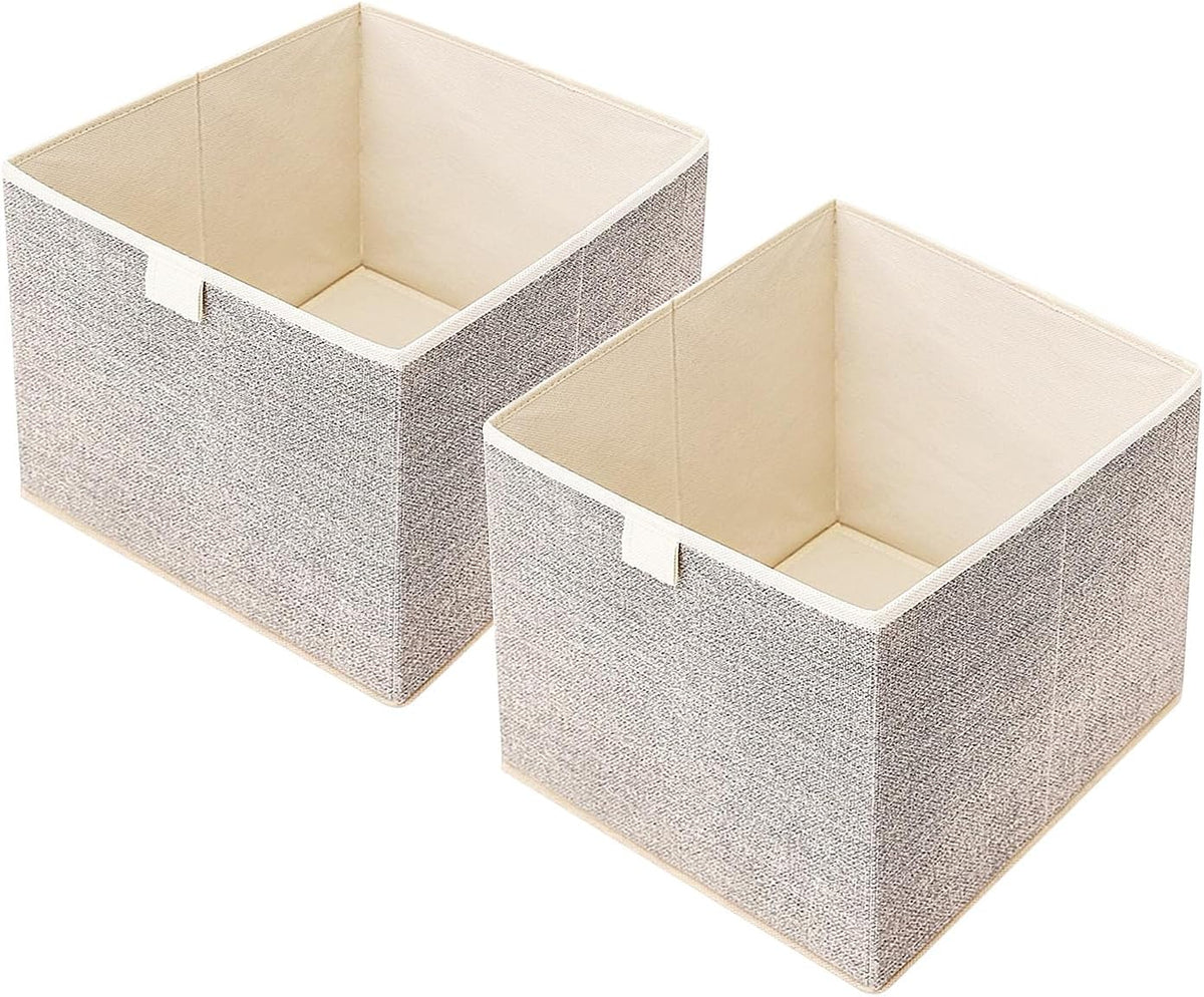 Storage Baskets, 11-Inch Woven Fabric Bins, Storage Cubes with Reinforced Handles, Organizer Bins for Closet Shelves, Foldable, for Toys, Clothes, Natural Beige (3PCS/Beige-11*11*7.8inch)