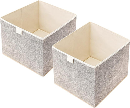 Storage Baskets, 11-Inch Woven Fabric Bins, Storage Cubes with Reinforced Handles, Organizer Bins for Closet Shelves, Foldable, for Toys, Clothes, Natural Beige (3PCS/Beige-11*11*7.8inch)