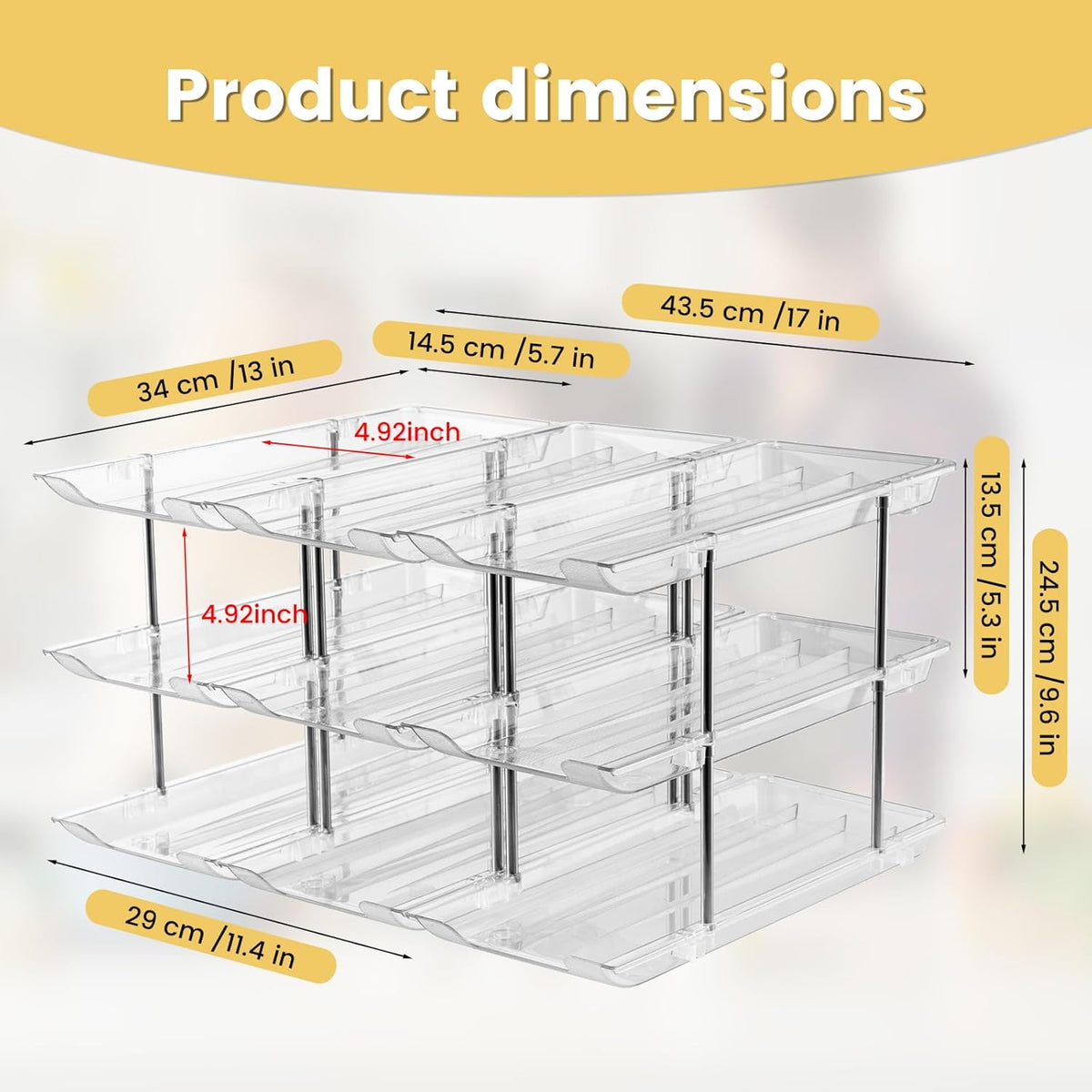 Can Organizer for Pantry, Stacking Can Storage Organizer Pantry, Automatic Can Rack for Fridge, 3Tire 3 Columns Can Holder for 36 Cans, Canned Goods Organizer Suitable for Cabinet Pantry Countertop