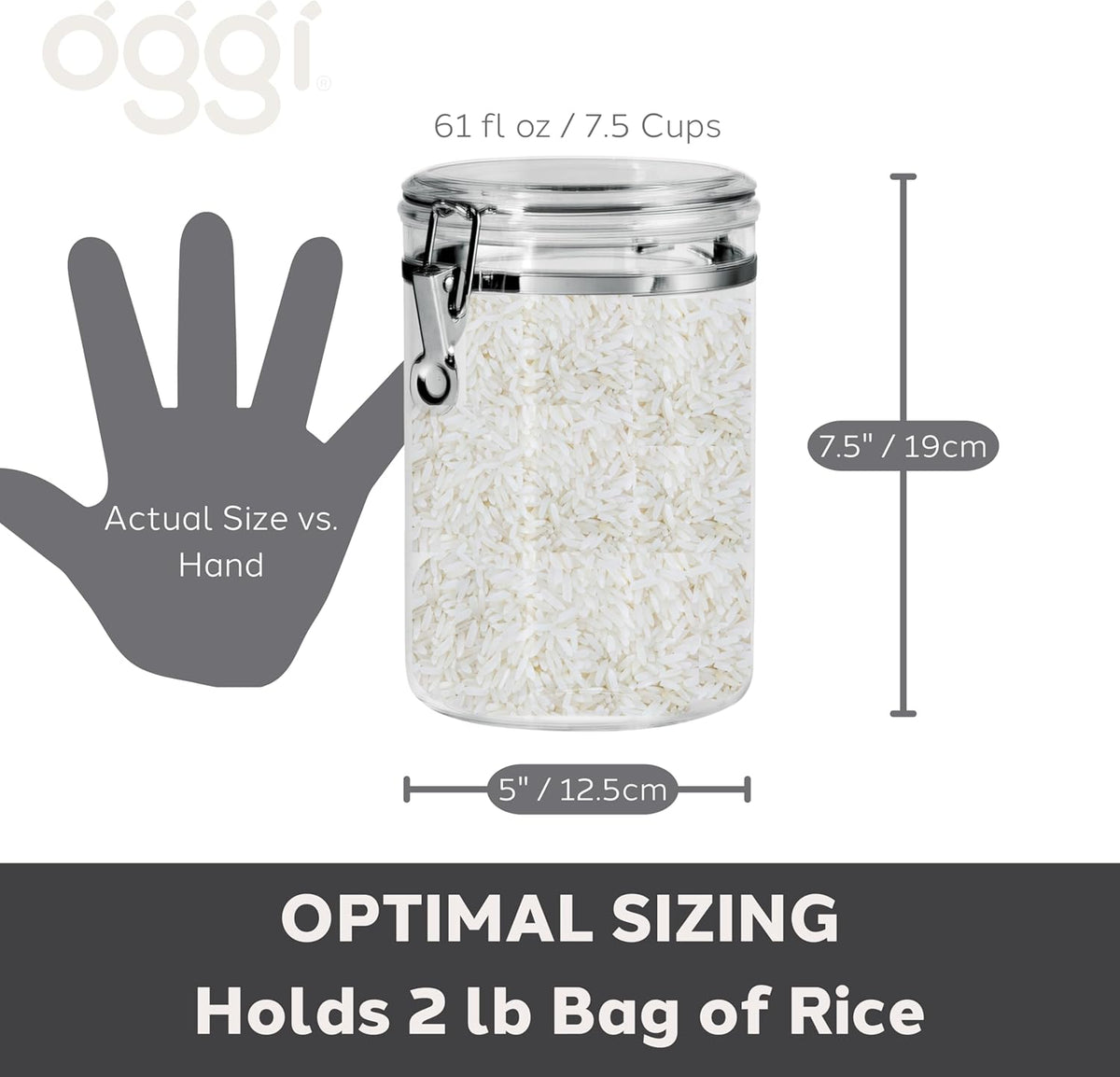 Oggi Clear Canister with Clamp Lid, 28 oz - Large Airtight Food Storage Container, for Kitchen & Pantry Storage of Bulk, Dry Foods Including Pasta, Flour, Sugar, Coffee, Rice, Tea, Spices & Herbs
