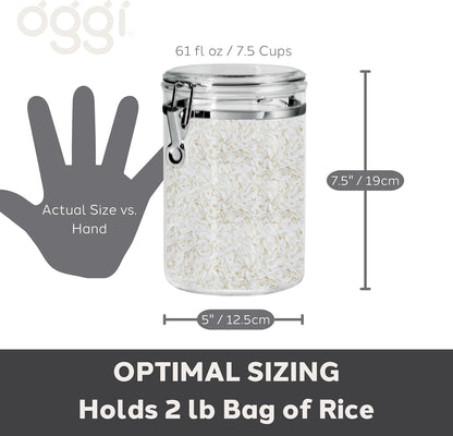 Oggi Clear Canister with Clamp Lid, 28 oz - Large Airtight Food Storage Container, for Kitchen & Pantry Storage of Bulk, Dry Foods Including Pasta, Flour, Sugar, Coffee, Rice, Tea, Spices & Herbs