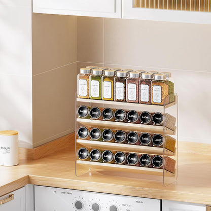 MUDEELA 4 Tier Spice Rack Organizer for Cabinet,Wooden Vertical Spice Shelf, Seasoning Organizer for Countertop, Kitchen, Pantry, Freestanding, 13.4" W × 11.2" H (No Jars Included), White