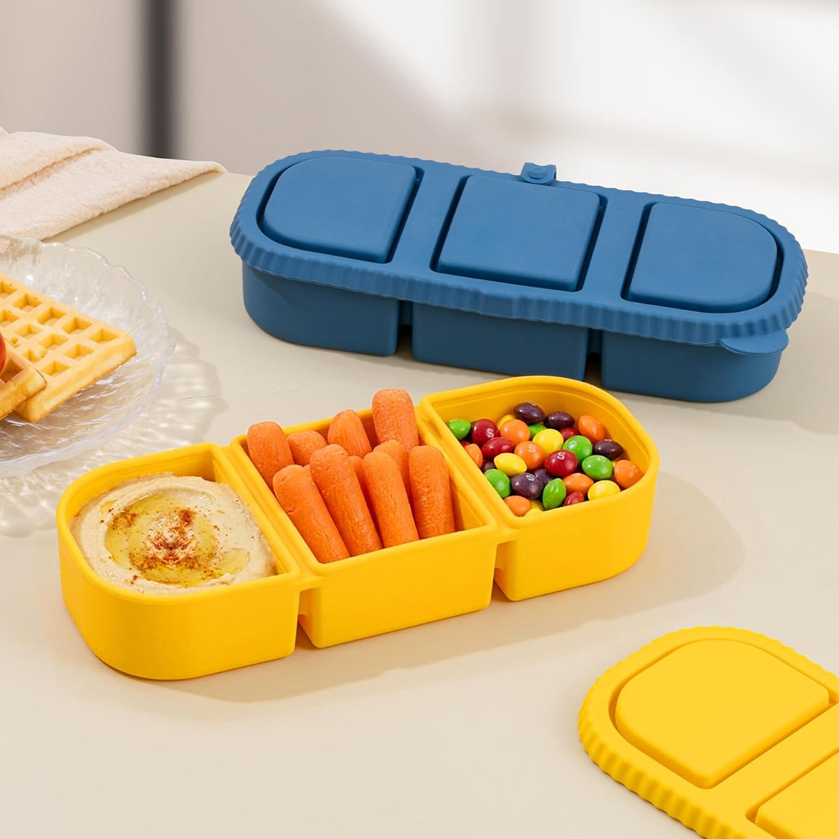 Silicone Reusable Snack Containers with Lids - 8 oz Double Compartment Snackle Box for Kids & Adults, BPA-Free & Leakproof, Small for Dressing, Snacks, School, Office, Picnic