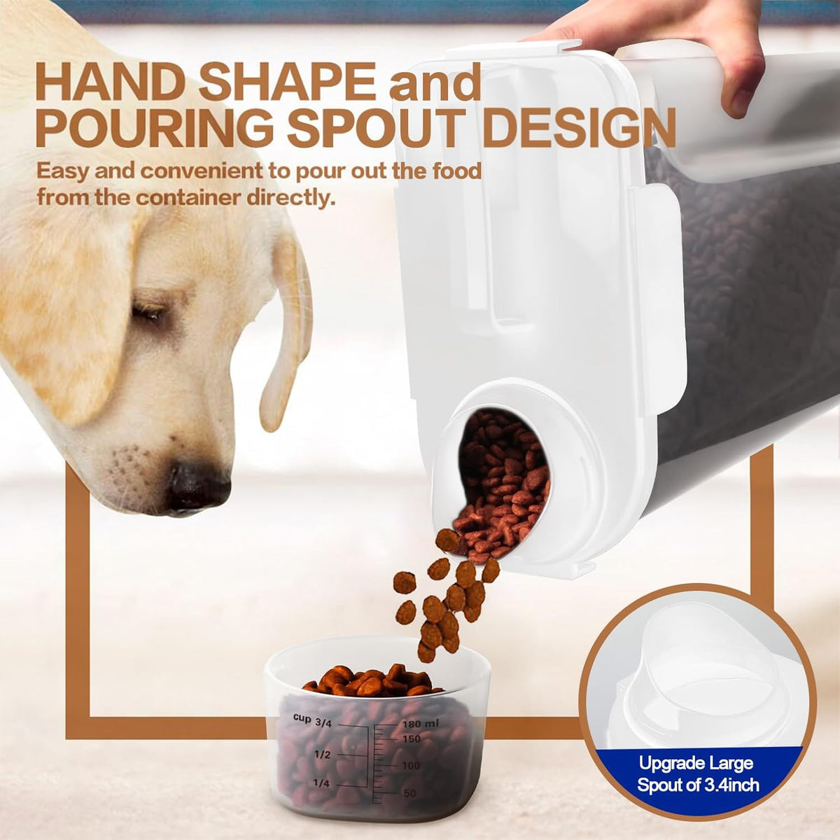 TIOVERY Upgraded Dog Food Storage Container Small, Cat Food Container Airtight, Pet Food Container Dispenser with Pour Spout, Measuring Cup and 4 Seal Buckles for Dogs, Cats, Birds (Grey)