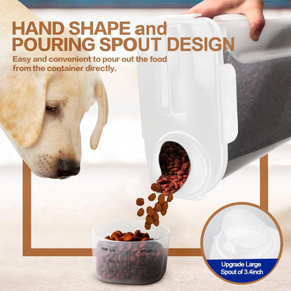 TIOVERY Upgraded Dog Food Storage Container Small, Cat Food Container Airtight, Pet Food Container Dispenser with Pour Spout, Measuring Cup and 4 Seal Buckles for Dogs, Cats, Birds (Grey)