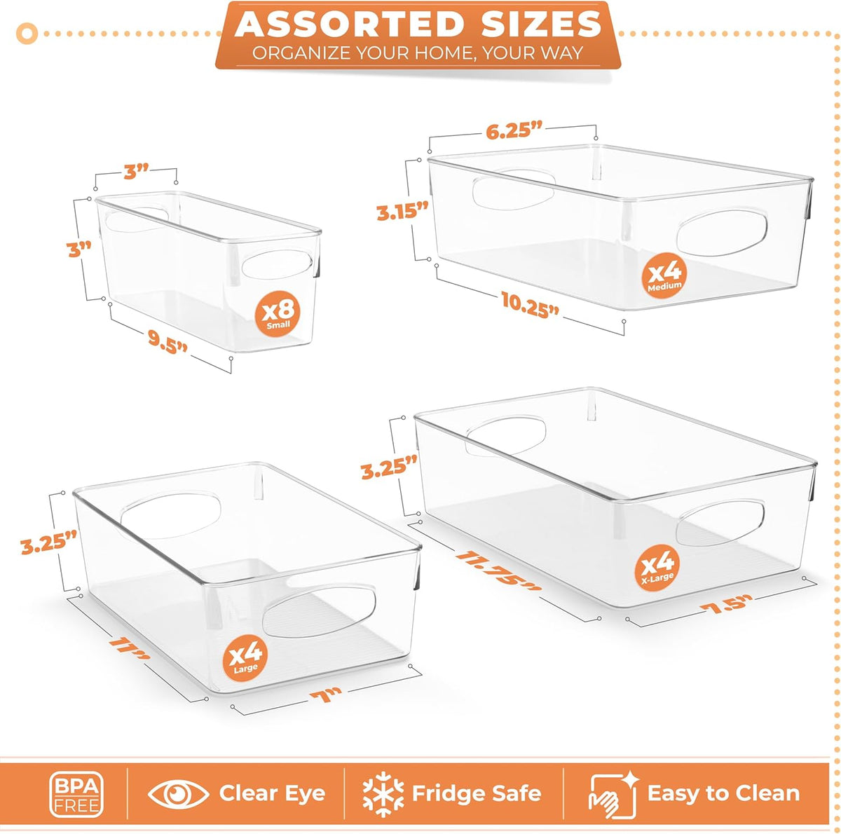 Sorbus Small Clear Plastic Storage Bins for Organizing, Clear Organizer Bins with Handles, Plastic Storage Bins for Closet, Pantry, Fridge, Medicine Cabinet Organizer, Shelves, Freezer, Drawer