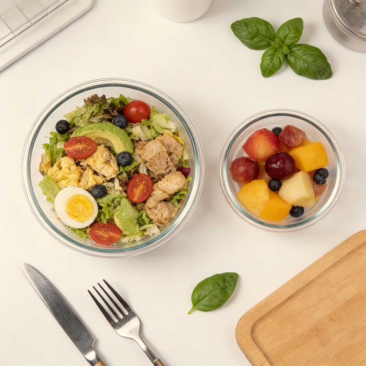Konokyo Round Glass Food Storage Containers with Lids, 12 Pack Airtight Leakproof Meal Prep Containers, BPA-Free, Microwave Oven Freezer & Dishwasher Safe, Assorted Sizes
