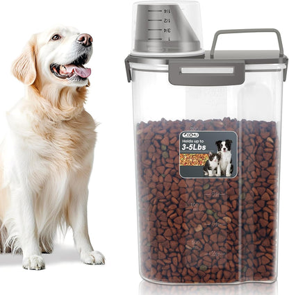 Dog Cat Food Storage Container 3-5lb, Pet Food Container Airtight with Large Spout & Cup, BPA-Free Plastic Food Dispenser for Pet Food, Bird Seed, Rice, Flour (Pink (3L-1pack))