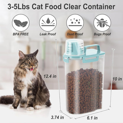 Dog Cat Food Storage Container 3-5lb, Pet Food Container Airtight with Large Spout & Cup, BPA-Free Plastic Food Dispenser for Pet Food, Bird Seed, Rice, Flour (Pink (3L-1pack))