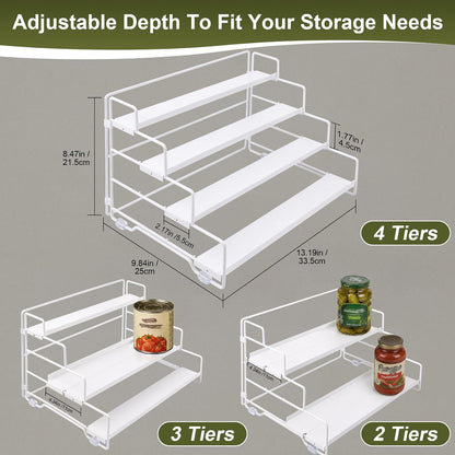 Spice Rack Organizer for Cabinet, Tiered Adjustable Spice Shelf Organization, Metal Seasoning Rack for Kitchen Countertop Cupboard Pantry, Raised Edge Anti-Slip Design for Jars and Bottles