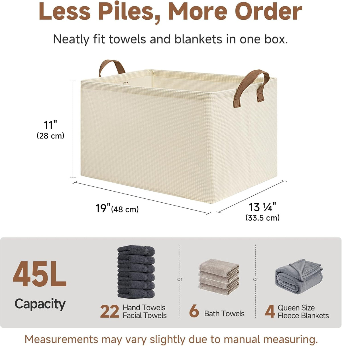 StorageWorks Storage Bins, Shelves Baskets for Organizing, Fabric Closet Organizers with Handles, Metal Frame, Beige-Cotton-linen, 2-Pack