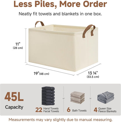 StorageWorks Storage Bins, Shelves Baskets for Organizing, Fabric Closet Organizers with Handles, Metal Frame, Beige-Cotton-linen, 2-Pack